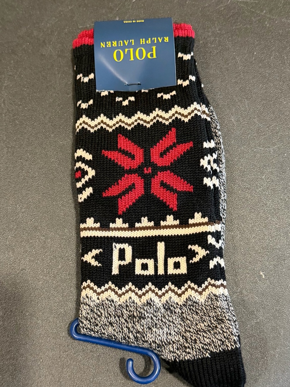 Polo by Ralph Lauren Black, Red & Cream Fair Isle Crew Socks